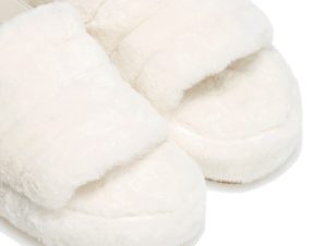 Παντόφλες άσπρες γούνινες με λάστιχο ΛΕΥΚΟ