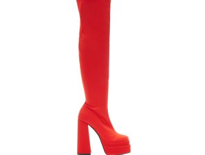 Μπότες κοραλί υφασμάτινες δίπατες κάλτσα με φερμουάρ ΚΟΡΑΛΛΙ